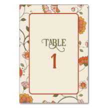 Tarjeta de tabla de patrón floral retro boho rojo 