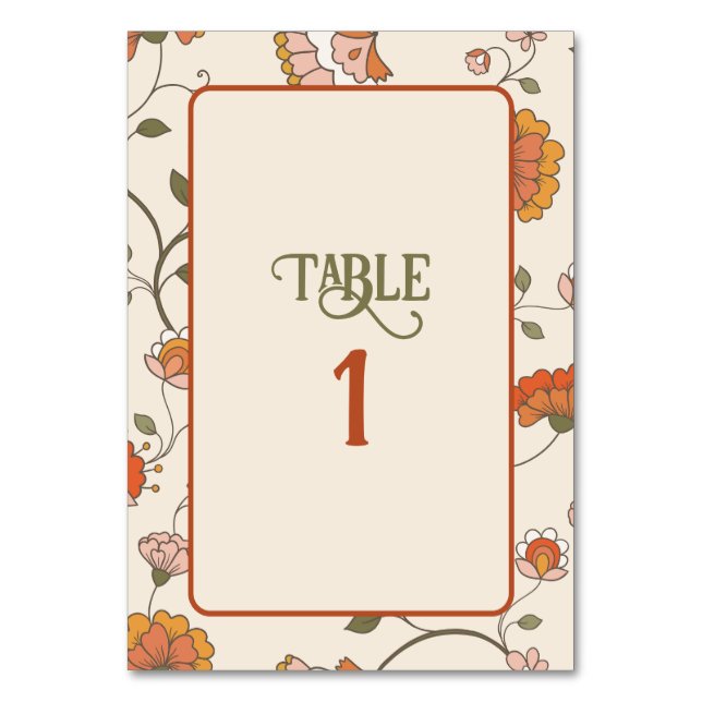 Tarjeta de tabla de patrón floral retro boho rojo  (Anverso)