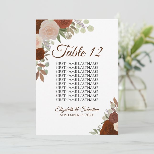 Tarjeta de tabla de tablas para Bodas Rosas de oto (Anverso de pie)