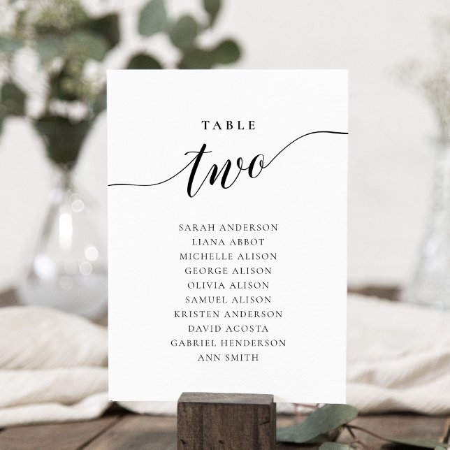 Tarjeta de tabla editable número de dos asientos (Table number wording Two. Hanging seating chart)