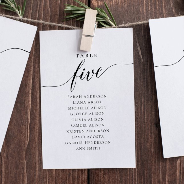 Tarjeta de tabla editable número de tabla cinco as (Table number wording Five. Hanging seating chart)