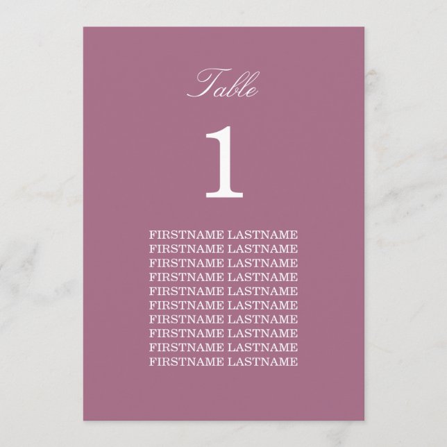 Tarjeta de tabla Mauve de nombres de invitado (Anverso)