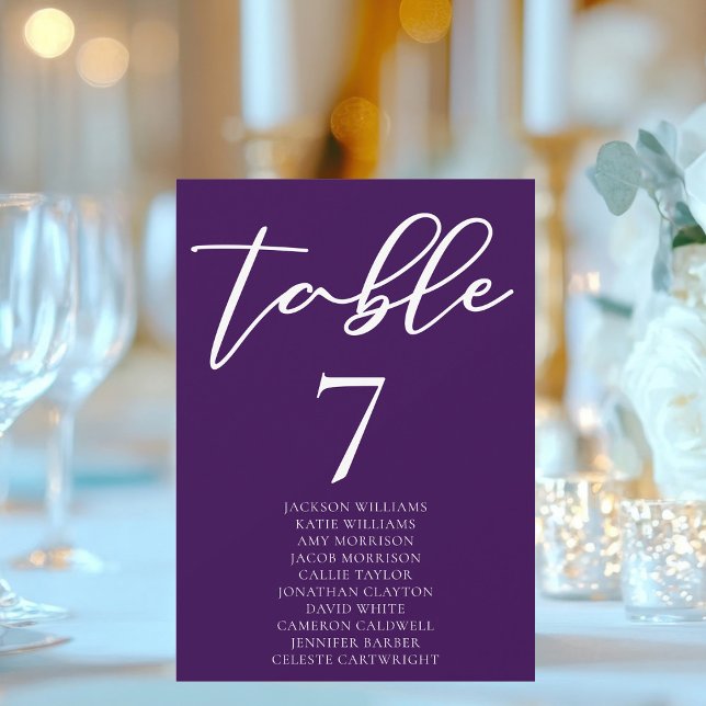 Tarjeta de tabla real morada blanca Boda con nombr (Subido por el creador)