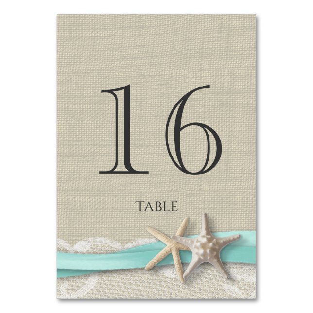 Tarjeta de tabla Starfish Aqua Ribbon (Reverso)