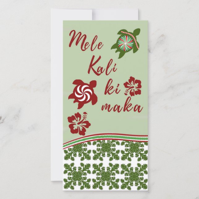 Tarjeta de talla Honu e Hibiscus Mele Kalikimaka (Anverso)
