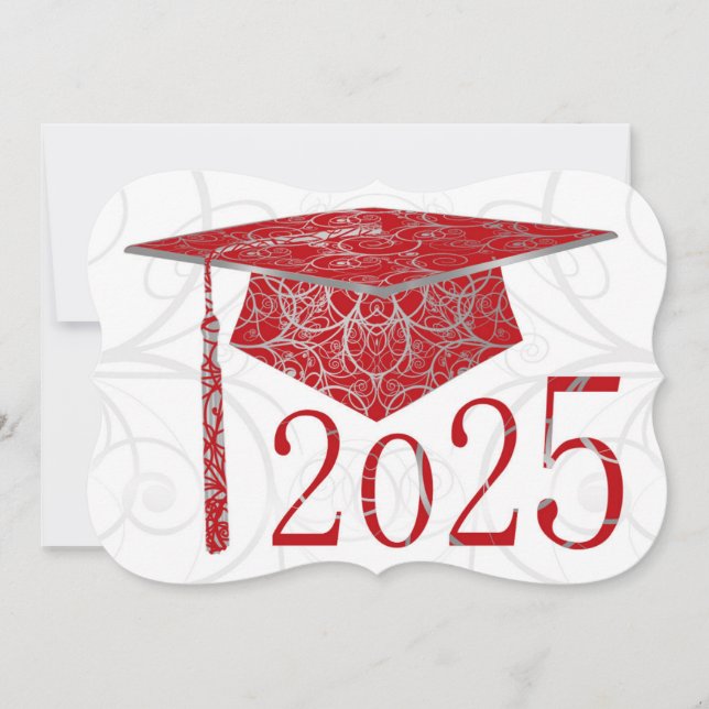 Tarjeta de tapón floral rojo y plateado 2025 (Anverso)