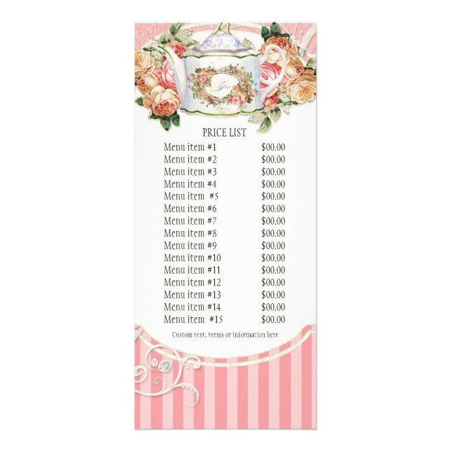 Tarjeta de tarifa de trabajo - Floral Rosa inglés  (Frente)