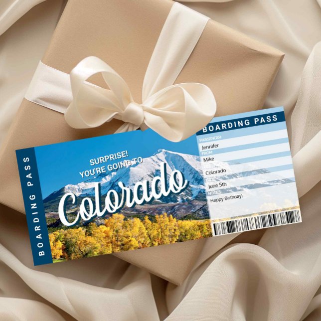 Tarjeta de Tarjeta de Embarque de Boleto de Viaje  (Surprise Trip to Colorado Ticket Printable)