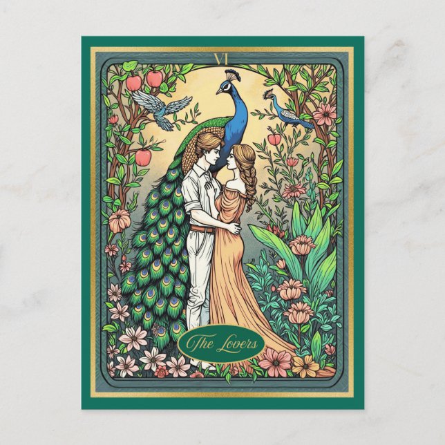 Tarjeta de Tarot Art Nouveau, Los Amantes (Anverso)