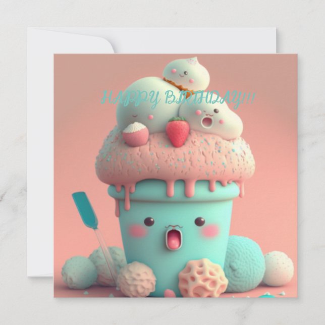 Tarjeta de taza de helado Kawaii (Anverso)