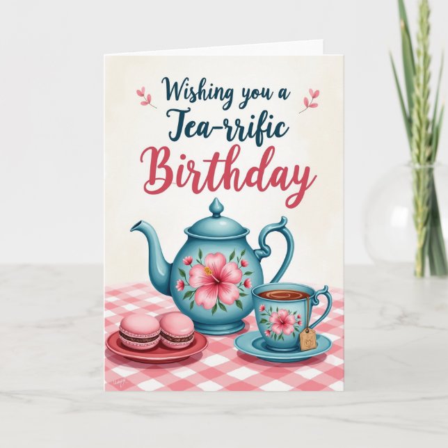 Tarjeta de taza de té de cumpleaños caprichosa (Anverso)