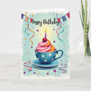Tarjeta de taza de té de cumpleaños dulce