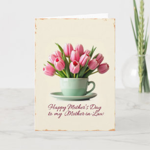 Tarjeta de taza de té de flor con lunares
