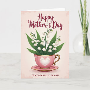Tarjeta de Taza de Té de Flor de Rayas