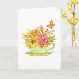 Tarjeta de taza de té de otoño pensando en ti herm