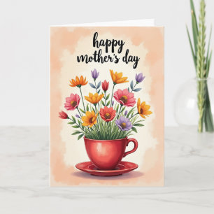 Tarjeta de taza de té floral moteada