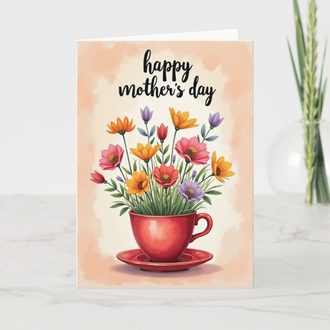 Tarjeta de taza de té floral moteada (Anverso)