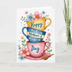 Tarjeta de tazas de té del Día de la Madre