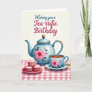 Tarjeta de té caprichosa de cumpleaños alegre