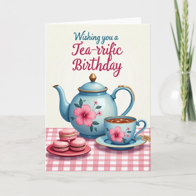 Tarjeta de té caprichosa de cumpleaños alegre (Anverso)
