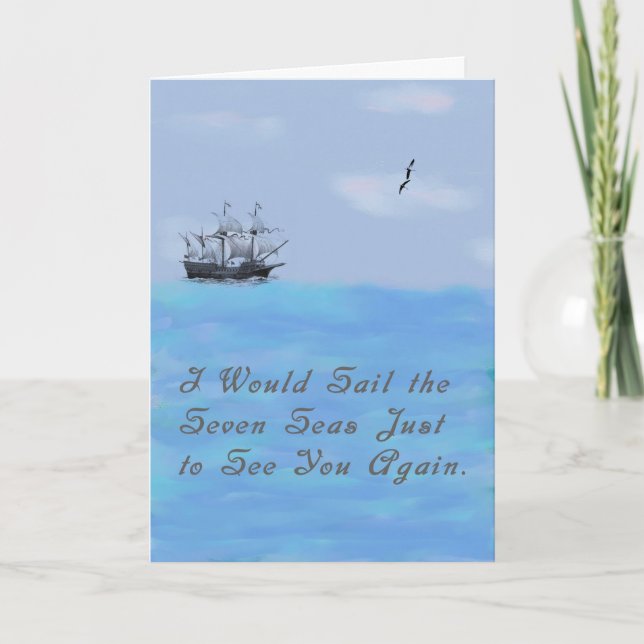 Tarjeta de Te Extraño con Barco y Mares (Anverso)