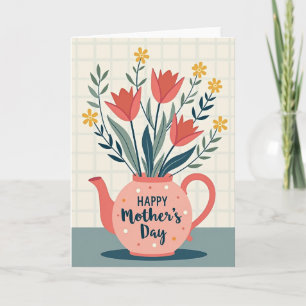 Tarjeta de té floral de lunares