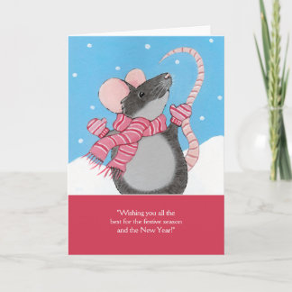 Tarjeta de temporada festiva para el ratón en la n