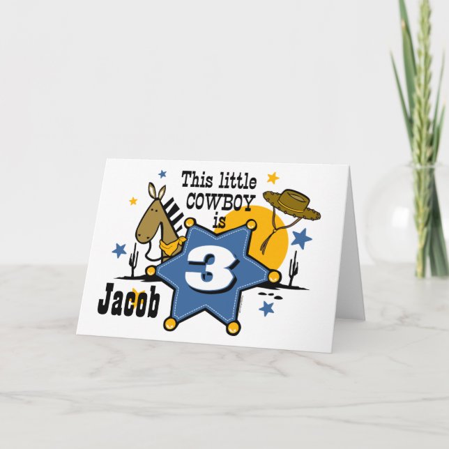 Tarjeta de tercer cumpleaños de Little Cowboy (Anverso)
