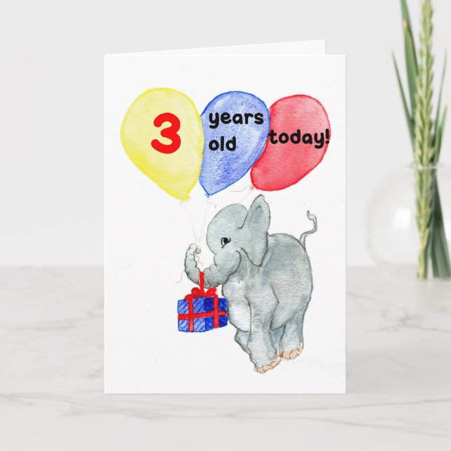 Tarjeta de tercer cumpleaños 'Jumbo' (Anverso)