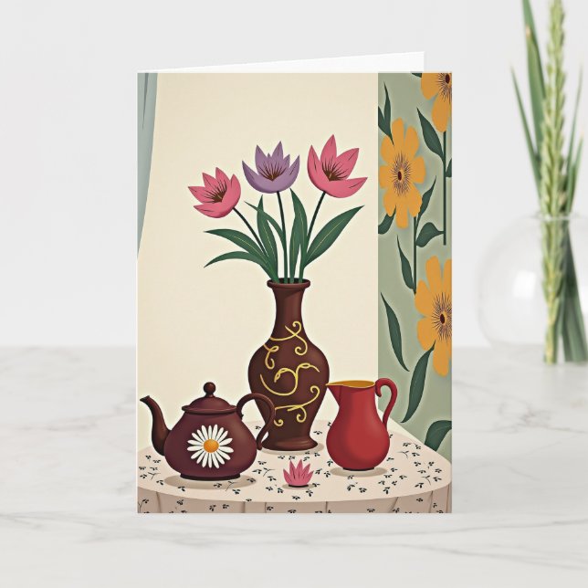 Tarjeta de Tetera del Día de las Madres Floral (Anverso)