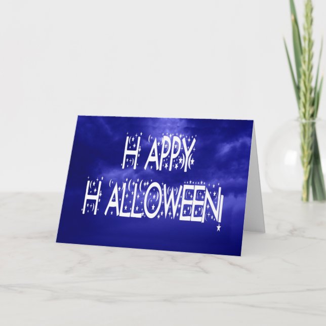 Tarjeta de texto Blue Happy Halloween de la noche (Anverso)