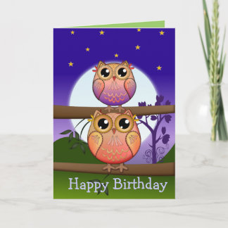 Tarjeta de texto de cumpleaños con Lechuzas de lun