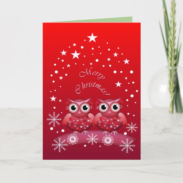 Tarjeta de texto de navidad de búhos con leche cru (Anverso)