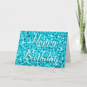Tarjeta de texto Glitz Blue 'Happy Birday'