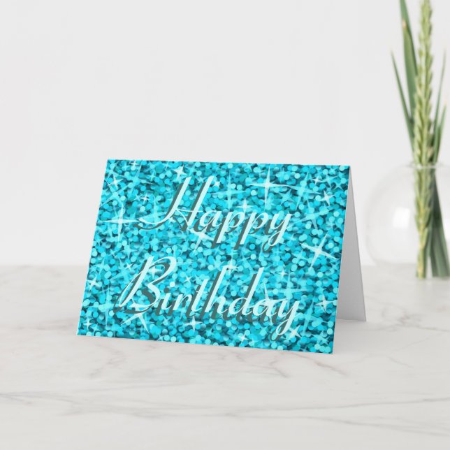 Tarjeta de texto Glitz Blue 'Happy Birday' (Anverso)