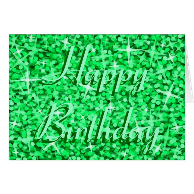 Tarjeta de texto Glitz Green 'Happy Birday' (Anverso (Horizontal))