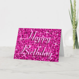 Tarjeta de texto Glitz Pink 'Happy Birday'