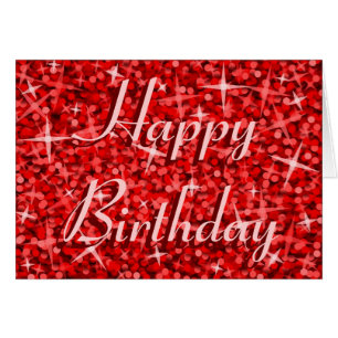 Tarjeta de texto Glitz Red 'Happy Birday'
