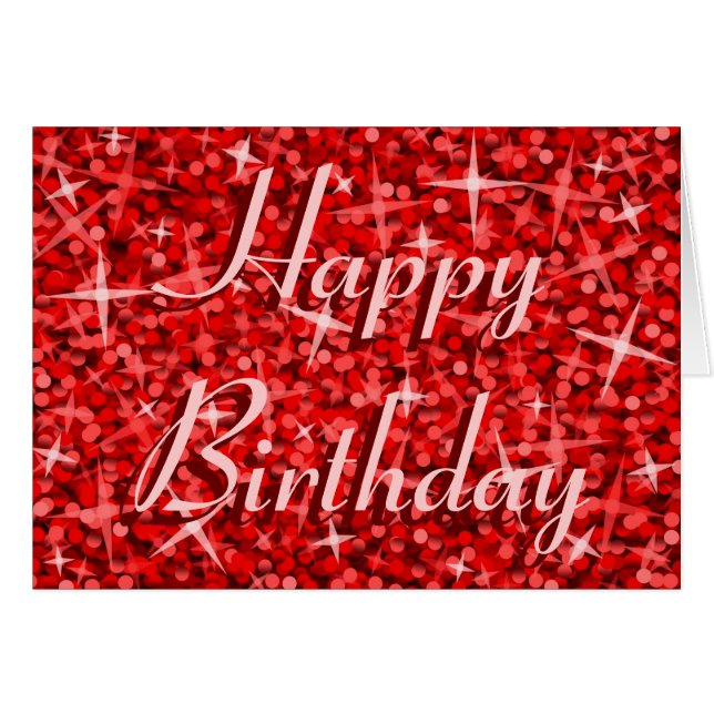 Tarjeta de texto Glitz Red 'Happy Birday' (Anverso (Horizontal))