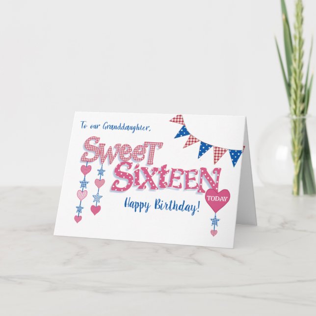 Tarjeta de texto Nieta 16.ª Birthday Hearts Stars (Anverso)