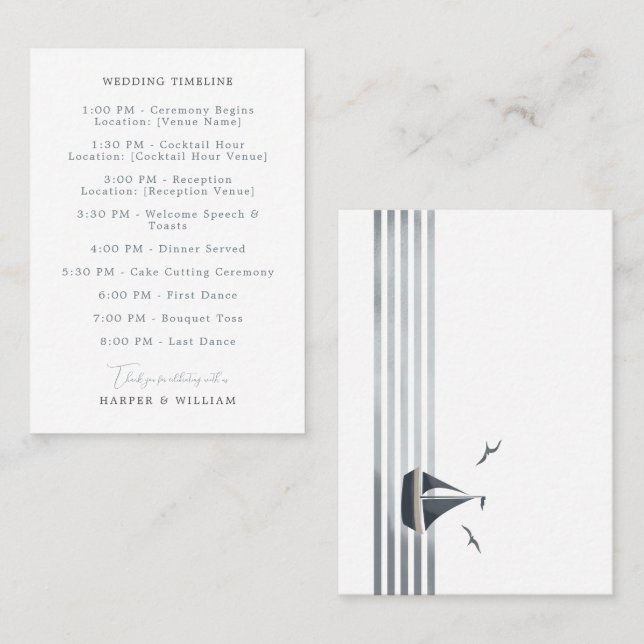 tarjeta de tiempo de boda náutico (Anverso / Reverso)