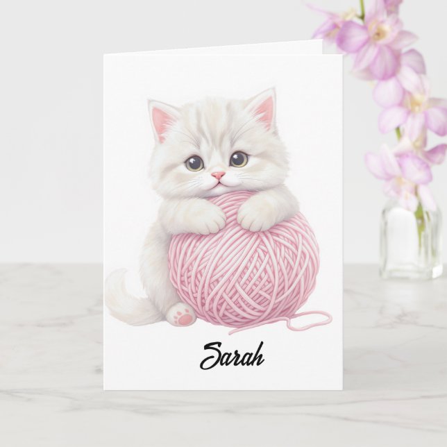 Tarjeta de tiempo de juego de hilo de gatito perso (Orquídea)