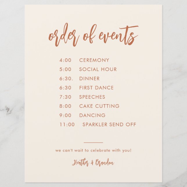 Tarjeta de tiempo de orden de eventos de Boda del  (Anverso)