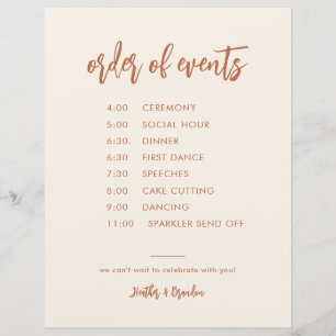 Tarjeta de tiempo de orden de eventos de Boda del