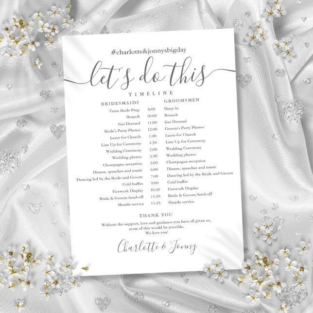 Tarjeta de tiempo de programación de Boda de scrip (Elegant Script Wedding Schedule Timeline Card)