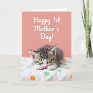 Tarjeta de tiempo de siesta de gatito de lunares