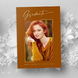 Tarjeta de Tinta Elegante Foto Graduación Naranja 