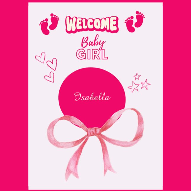 tarjeta de tipografía de bienvenida de felicitació (customizable congratulation baby girl welcome typography card by Hobinishop)