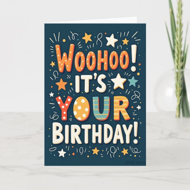 Tarjeta de tipografía de cumpleaños azul verdoso (Anverso)