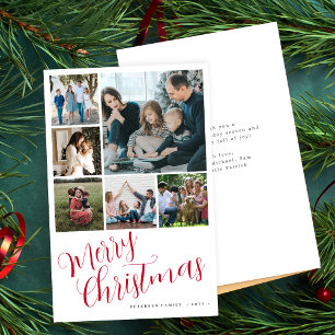 Tarjeta de tipografía roja de 6 fotos de Navidad F